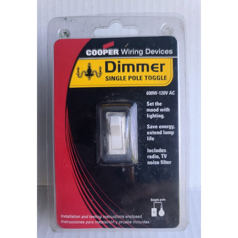 Cooper Wiring Devices Toggle Dimmer Switch 600W 120V White 6441 Single Pole